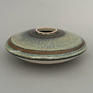 Signed Bill Campbell Pottery Oil Lamp Base Hand Thrown Glazed Brown & Blue